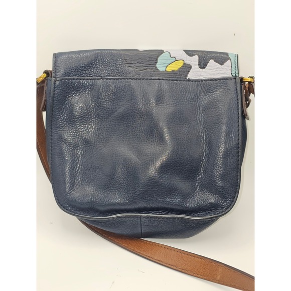 Fossil EMI Crossbody Saddle Bag Blue Multi Color Leather 8x9 inches - Picture 5 of 16